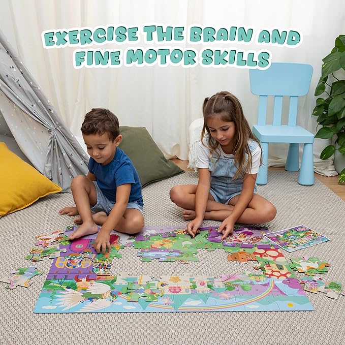 BONNYCO Giant Floor Puzzles for Kids of Fantasy Castle with 48 Large Pieces. Jumbo Puzzle 36.2 x 24.4 in, Gifts for Girls and Boys, Educational Kids Toys Ages 2-8