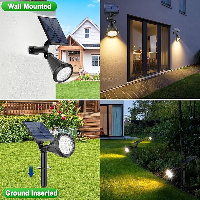 8 Pack Solar Spot Lights Outdoor Waterproof 180 Adjustable Solar Powered Landscape Lights for Yard, Garden, Pathway, Porch, Pool, Wall, 4 Lighting Modes, Warm White