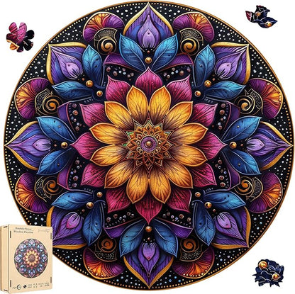 Jiroinlly Wooden Puzzles for Adults, Mandala Jigsaw Puzzles 200 Piece, Unique Shapes Family Reunion Puzzle, Exquisite Packaging, Best Gift for Adults and Kids, Family Game, 11.2x11.2 in