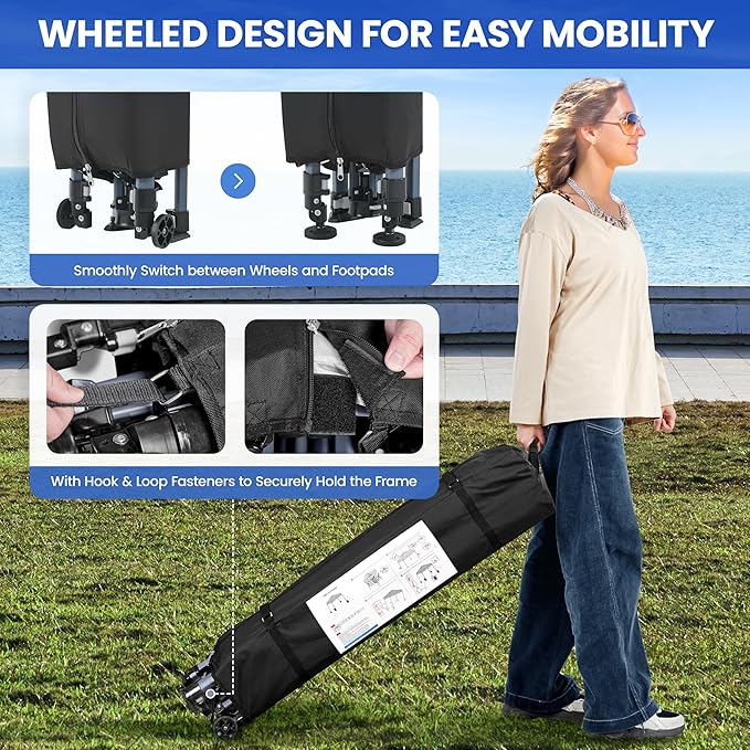 Yaheetech 10x10 Pop-up Canopy Tent w/ 2 Integrated Wheels for Mobility, Waterpoof & Heavy Duty, Instant Sun Shelter with Carry Bag, Weight Bags for Outdoor Camping Beach Patio Parties, Blue