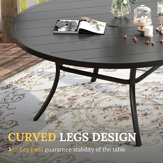 VICLLAX 11 Pieces Patio Dining Set for 10, Outdoor Furniture Set Includes 60" Round Outdoor Table and 10 Lawn Stackable Chairs, Black Tabletop and Grey Fabric