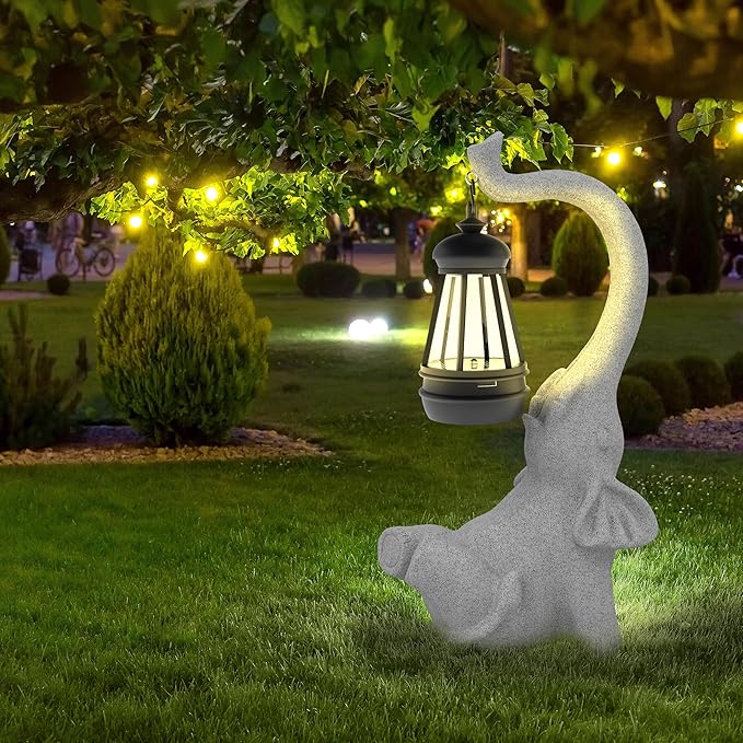 Solar Powered Outdoor Figurine Lights, 10 Inch Waterproof Animal Elephant Statue Light, Suitable for Decorations for Patio, Balcony, Lawn, Courtyard, Etc.(Face Upward)