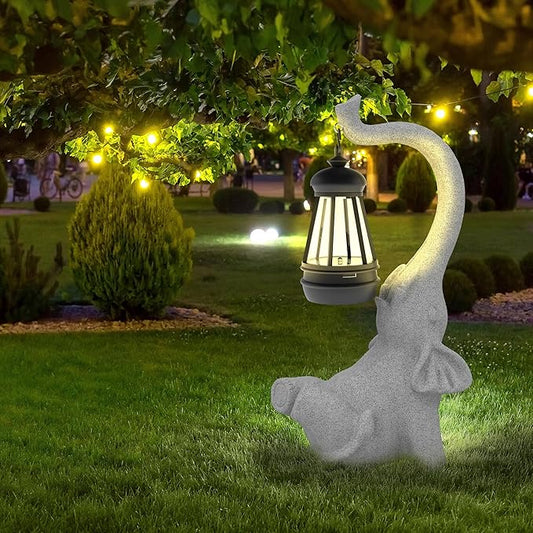 Solar Powered Outdoor Figurine Lights, 10 Inch Waterproof Animal Elephant Statue Light, Suitable for Decorations for Patio, Balcony, Lawn, Courtyard, Etc.(Face Upward)