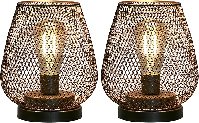 JHY DESIGN Set of 2 Metal Cage LED Lantern Battery Powered Cordless Accent Light with LED Great for Weddings Parties Patio Events for Indoors Outdoors