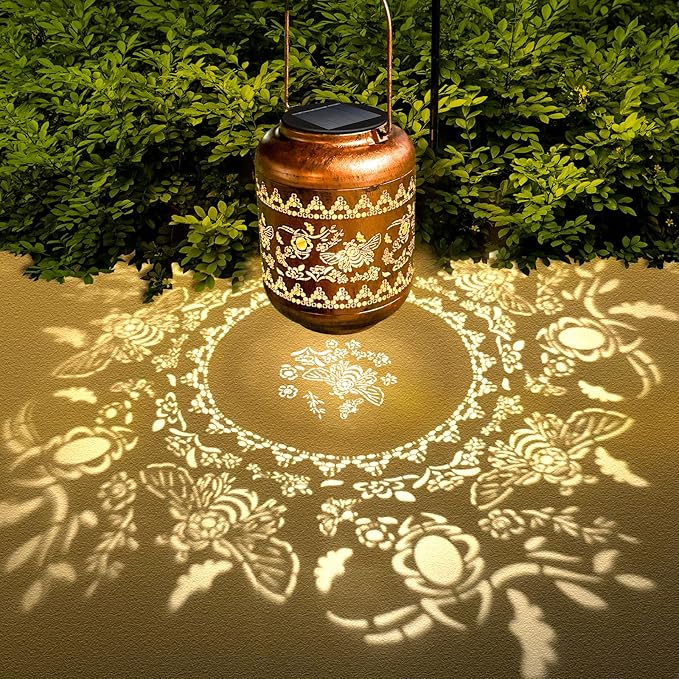 Bee Solar Lanterns Outdoor Hanging Waterproof Bee Garden Decor Christmas Gifts for Women Mom Grandma Metal Solar Lights Decoration Outside for Yard, Patio,Pathway Landscape