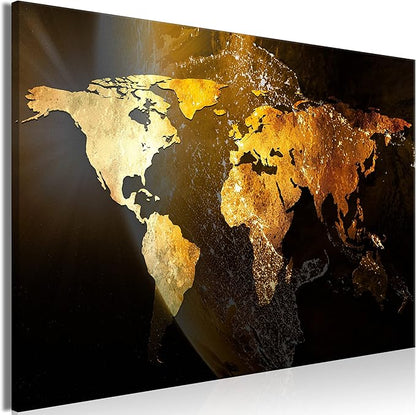 artgeist Textured Canvas Wall Art World map 35x24 in - 1pcs Painting Canvas Prints Picture Artwork Image Framed Contemporary Modern Wall Home Map Continent Sun Abstract k-C-10000-b-a