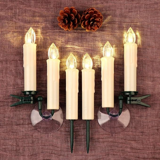 Set of 10 Ivory Flameless Window Candles, 4”H Battery Operated LED Flickering Taper Candles with Remote and Timer, Warm White Candlelight, Ideal for Chandelier/Birthday/Christmas/Party Decor