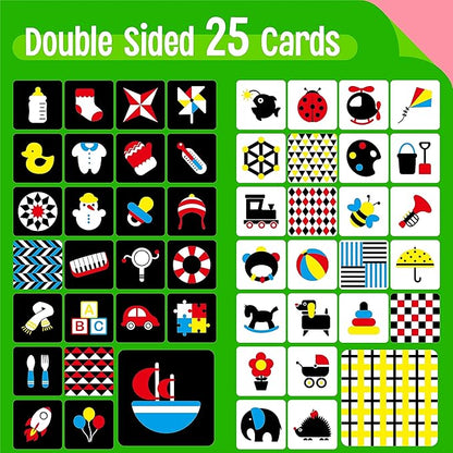 50 Pages Colorful Baby Visual Stimulus Flashcard, 25 PCS High Contrast Color-Coded Cards Educational Sensory Toys for Newborn Infant Gift (3-6 Months, 5.5” X 5.5”)