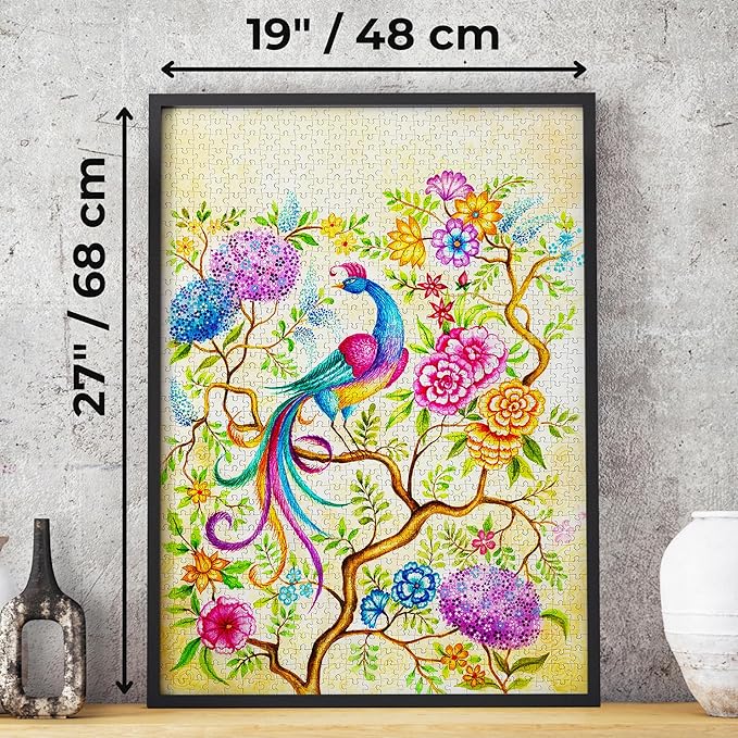 Magical Bird in Tree of Flowers Painting – 1000 Pieces Jigsaw Puzzle for Adults – Matte Finish, Soft Touch, Easy to Assemble, Tight Fit, Vivid Colors, Missing Pieces Service
