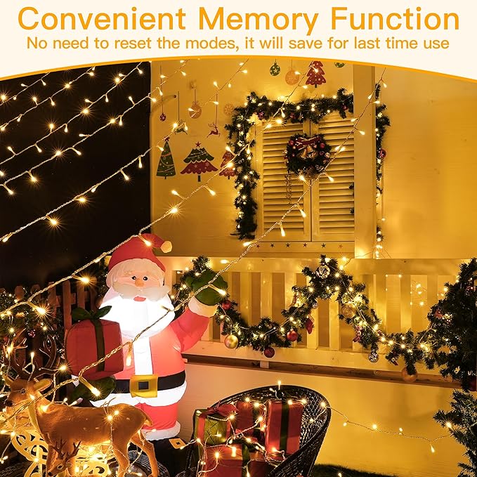 Ollny Christmas Lights Outdoor Waterproof, 1000LED 328FT Super Long String Lights with Remote 3 Timer, Plug in 8 Modes Fairy Light for Outside House Bedroom Xmas Decorations, Warm White