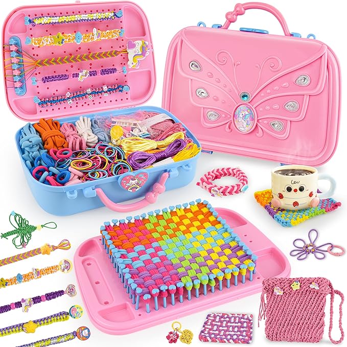 6-in-1 Friendship Bracelet Making Kit,Weaving Loom Kit Toys, 400+ Pcs Craft Kits For Kids,A multi-functional Weaving loom that can be used to make Bracelet, potholder, pendants, bags, hats and scarves