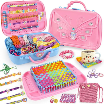 6-in-1 Friendship Bracelet Making Kit,Weaving Loom Kit Toys, 400+ Pcs Craft Kits For Kids,A multi-functional Weaving loom that can be used to make Bracelet, potholder, pendants, bags, hats and scarves