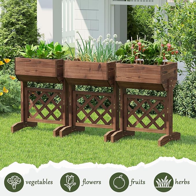 Raised Garden Bed, Standing Vertical Horticulture Planter Box for Backyard, Patio, Balcony, Planter for Flowers Herbs Vegetables for Indoor & Outdoo Decor with Trellis (Carbonized)