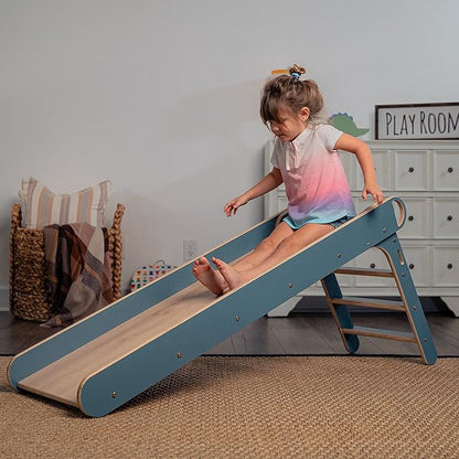 Avenlur Indoor Folding Slip and Slide for Kids - Easy Set Up, Easy to Store Playset, Safe Toy for Toddlers, Foldable Wooden Large First Slide with Extra Long Slipping Slope Ages 1.5-4 Years (Blue)