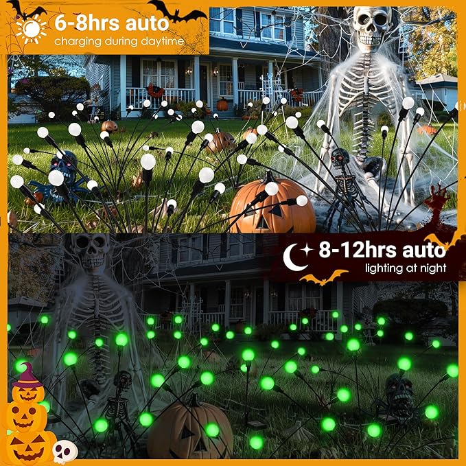 Solar Garden Lights,Halloween Lights Outdoor 20 LED Firefly Halloween Garden Lights Outdoor,Solar Lights for Outside,Solar Lights Outdoor Waterproof for Halloween,Christmas,Yard,Patio(Green)
