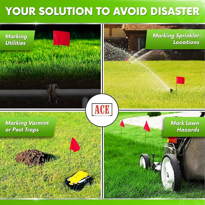 Red Marking Flags 1000 Pack - 4x5x15 Inch Red Flags for Yard - Markers For Lawn, Irrigation, Landscaping, Survey & Sprinkler Head Marking