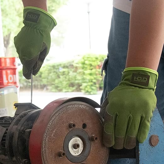 HLDD HANDLANDY Leather Work Gloves for Men & Women, Cowhide Gardening Gloves Utility Work Gloves, Mechanic Construction Driver Gloves (XL, Green)
