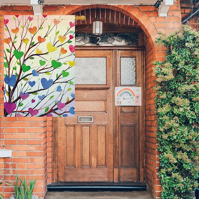 Louise Maelys Rainbow Tree Garden Flag Pride Month Love Heart 28x40 Inch Double Sided Welcome Large Burlap Gay Pride Lesbian LGBTQ Yard Outdoor Sign Outside Home House Decor