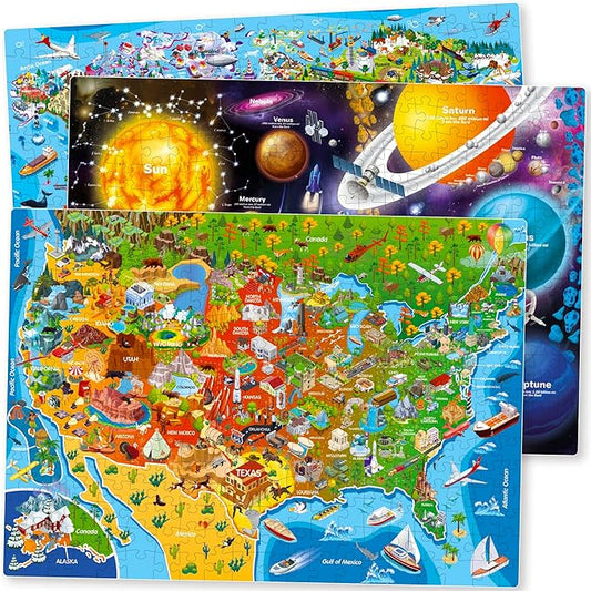 QUOKKA Puzzles for Adults 500 Pieces - 3 Set Floor Puzzles for Adults - Learning Map of The United States World Space - Educational Games - Toys for 15 Year Old Boys and Girls