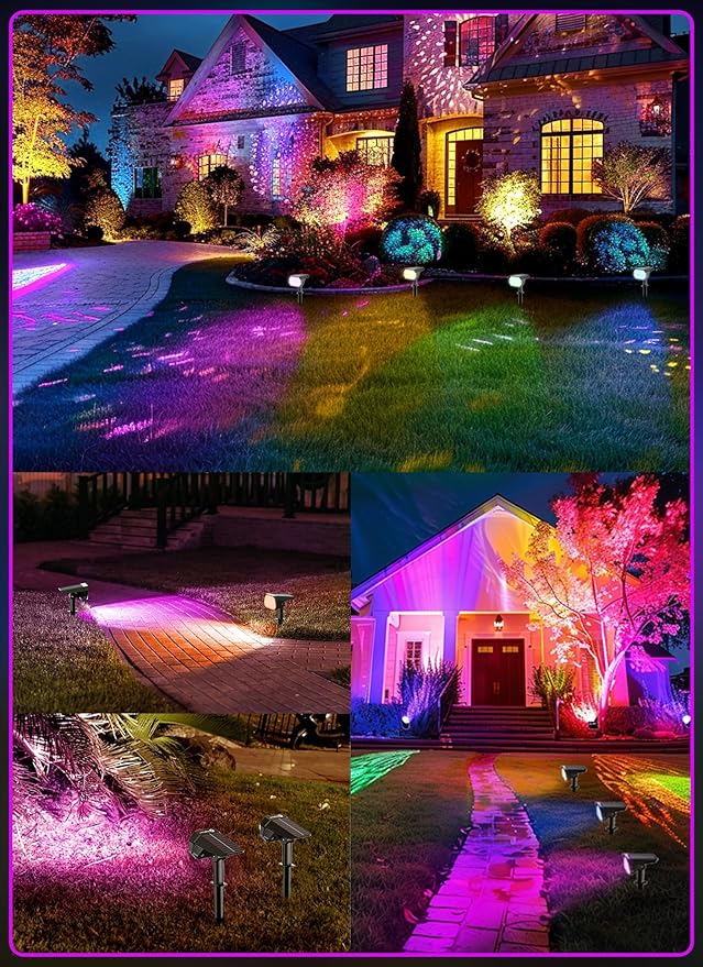 Brightown Solar Color Changing Lights Waterproof, Multicolor RGB Solar Spot Lights Outdoor with Remote Control, 3 Modes Solar Powered Outdoor Light for Yard Porch Pathway Garden, 6 Pack