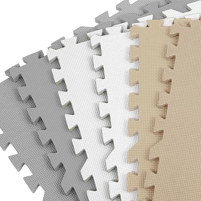 FlooringInc's Rainbow & Natural Harmony Playmat - Kid Safe Foam Floor Tiles with Removable Edges - 2'x2', 1/2" Thick (Earthy, 24 Tile Pack)