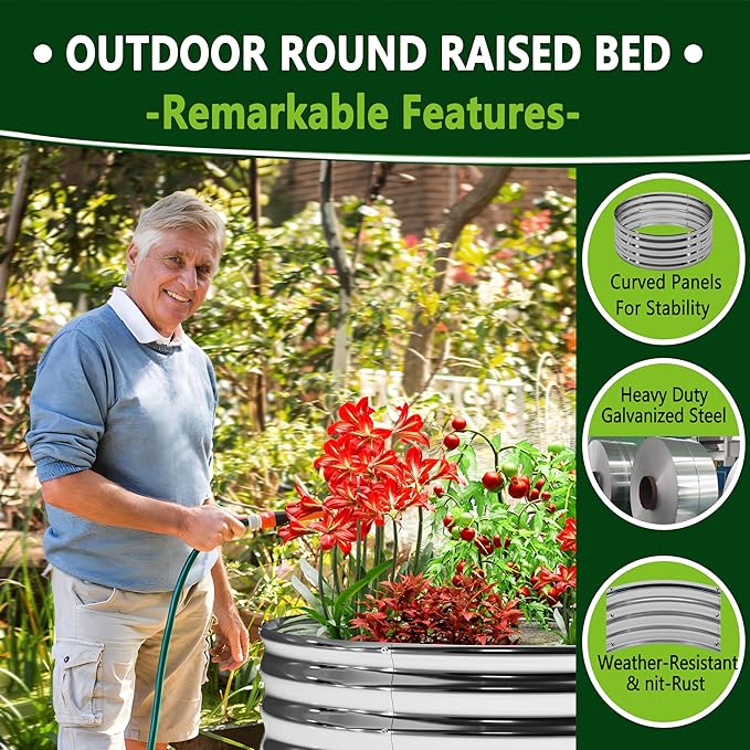 2PCS 2x2x1FT Galvanized Raised Garden Bed Kit,Vegetable Boxes-Round Metal Flower Box,Large Planter Raised Beds Outdoor Garden for Planting,Fruit,Herb-Sliver