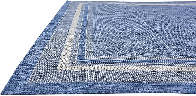 Unique Loom Outdoor Border Collection Area Rug - Soft Border (8' x 11' 4" Rectangle, Blue/ Ivory)