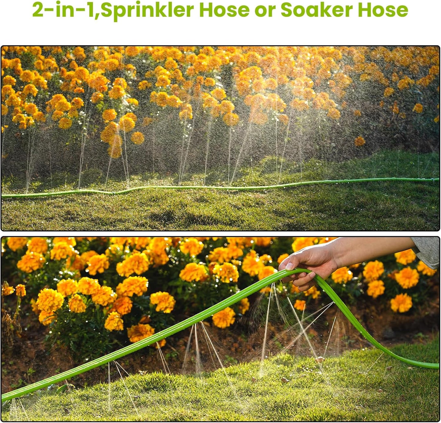 Sprinkler Soaker Hose 25FT 2Pack, Watering Hose with Holes, High-Efficiency Sprinklers System for Garden and Lawn with Staples