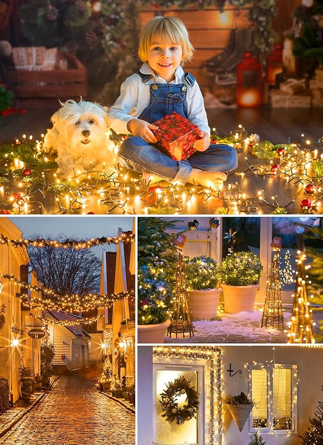 66FT 200 LED Christmas Tree Lights, Twinkle Fairy Lights String with 8 Flashing Modes String Lights for Indoor Bedroom Outdoor Christmas Trees Garland Wreath Holiday Decorations, Warm White