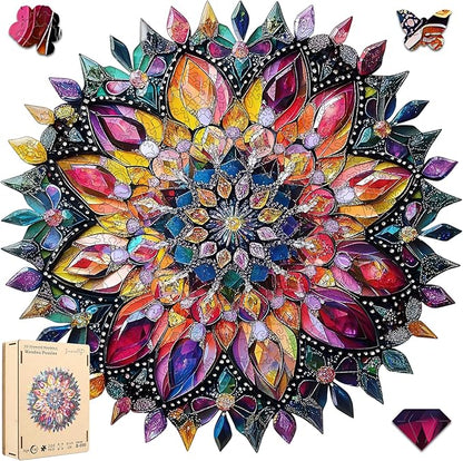 Jiroinlly Puzzles for Adults Diamond Mandala Wooden Puzzles, 200 Pieces Unique Shaped Liberty Jigsaw Puzzles, Creative Toys for Adults and Kids, Fun Challenge Family Game 11.1'' x 11.2''