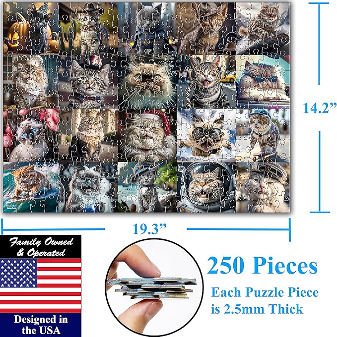 Think2Master Cute Cats 250 Pieces Jigsaw Puzzle Featuring heartwarming Kittens and Cats. Fun Toy for Kids, School & Families. Great Gift for Boys & Girls Ages 8+. Size: 14.2” X 19.3”