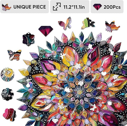 Jiroinlly Puzzles for Adults Diamond Mandala Wooden Puzzles, 200 Pieces Unique Shaped Liberty Jigsaw Puzzles, Creative Toys for Adults and Kids, Fun Challenge Family Game 11.1'' x 11.2''