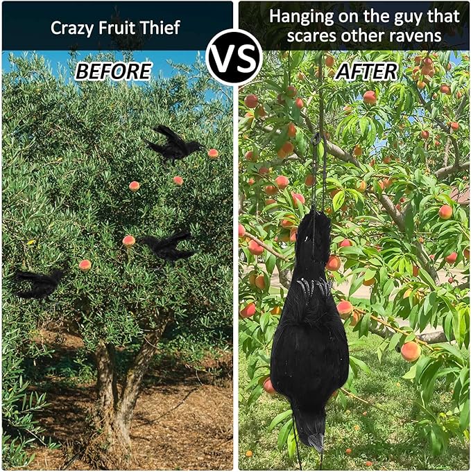 Lewtemi 1 Pcs 17 Inch Realistic Hanging Dead Crows Decoy Life Size Black Feathered Crow Fake Black Crows for Garden Decorations