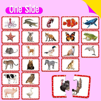 48 Animal Matching Puzzles with Error-Correction, Self-Correcting Puzzle Match Game Educational Learning Activities for Toddlers, Kindergarten, Animal-Themed Learning Games Toys for 3 Years Old