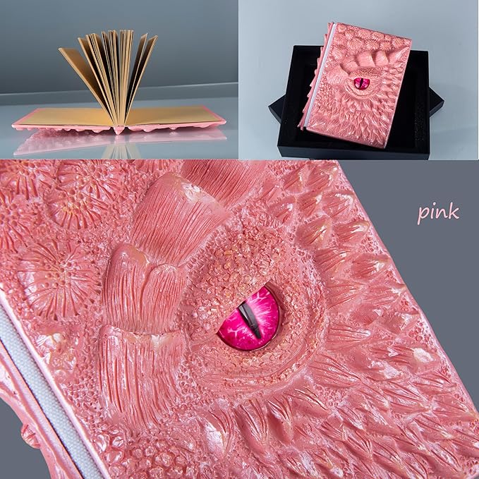 3D Dragon Eye Embossed Journal,Resin Engraving Notebook,Dnd notebook for Dragon Lovers ，Blank Paper,Hardcover Travel Notepad for Writing,Sketchbook,Collection,Gift,Decoration A4 and A5 Size (A5-Pink)
