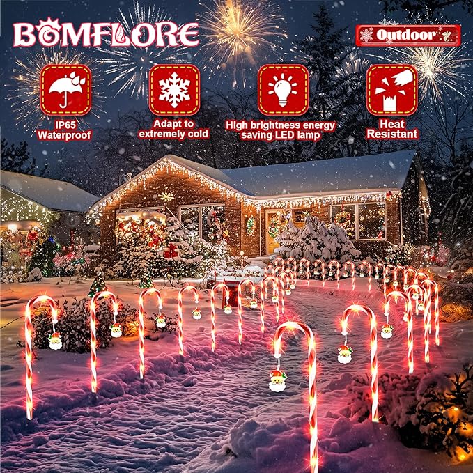Solar Christmas Lights Outdoor Decorations: Candy Cane Light Waterproof for Yard Decorative Outside - Santa Claus Pathway Stake Lighting Patio Garden Path Street Decor 12 Pack