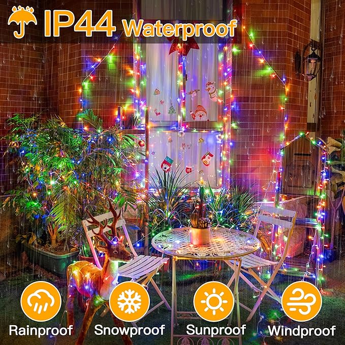 Ollny Christmas Lights Outdoor 400LED 131FT, Multicolor Fairy Lights with Remote 3 Timer, Plug in 8 Modes String Lights for Bedroom Indoor Outside House Party Xmas Decorations