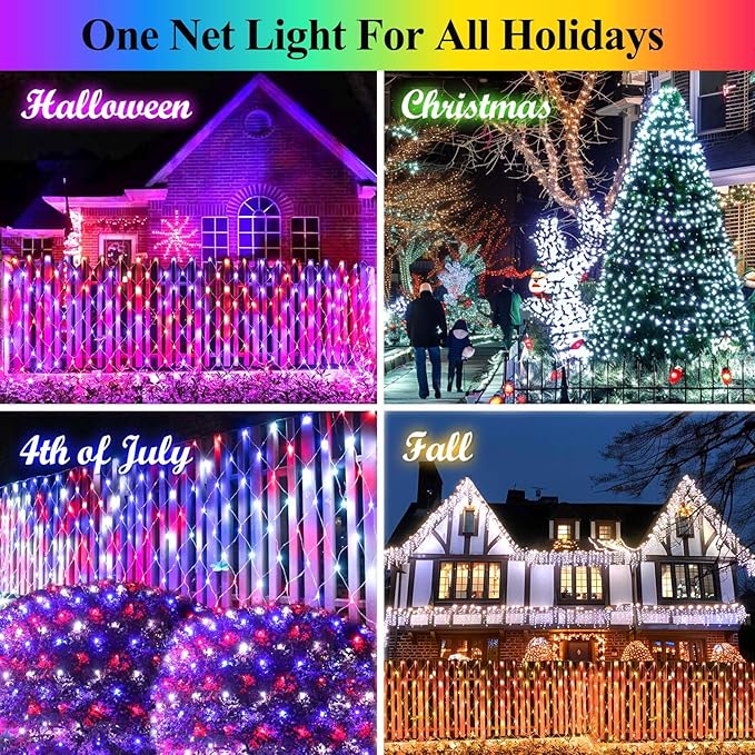 LitHome Color Changing 240 LED Christmas Net Lights,14.8ft x 5ft Mesh Fairy String Lights with Remote, Connectable Plug in Waterproof RGB Mesh Lights for Outdoor,Xmas Tree,Garden,Bushes Decorations
