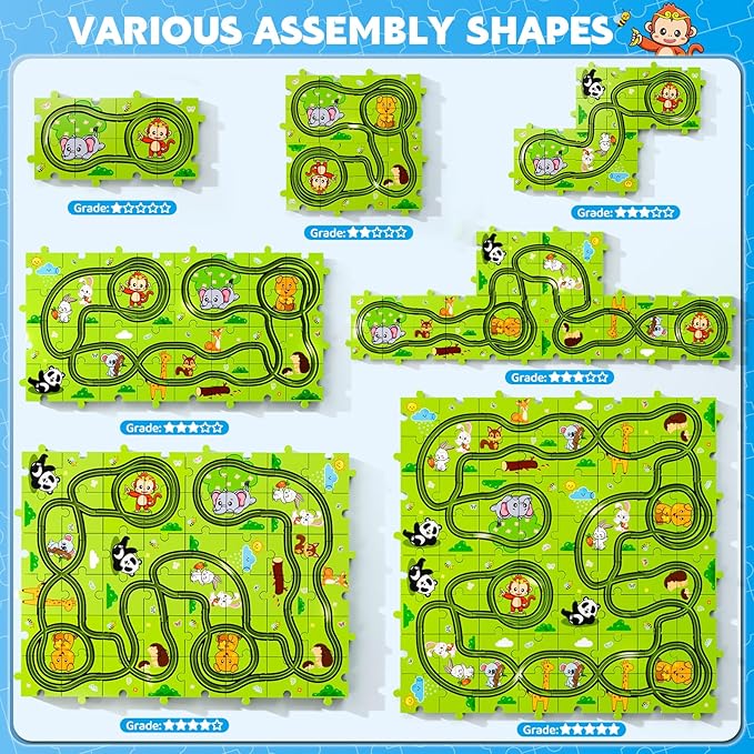 64PCS Puzzle Race Track Car Set for Kids Boys, Floor Puzzle Tracks Car Toys for Boys Girls Ages 3-5 4-6, Toddler Toys Gifts for 3 4 5 Year Old, Ideal 3 4 5 6 Year Old Birthday Gifts