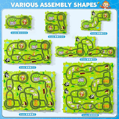 64PCS Puzzle Race Track Car Set for Kids Boys, Floor Puzzle Tracks Car Toys for Boys Girls Ages 3-5 4-6, Toddler Toys Gifts for 3 4 5 Year Old, Ideal 3 4 5 6 Year Old Birthday Gifts