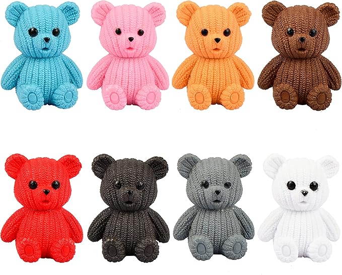 8Pcs Mini Resin Teddy Bear Figurines Cute Sweater Bears Desktop Ornaments Car Interior Decoration Garden FigurinesTiny Bear Statues Animals Sculpture Micro Landscape