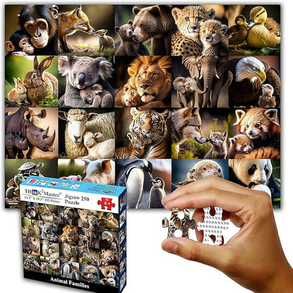 Think2Master Animal Families 250 Pieces Jigsaw Puzzle Featuring heartwarming Parent and Child Pairs. Fun Toy for Kids, School & Families. Great Gift for Boys & Girls Ages 8+. Size: 14.2” X 19.3”