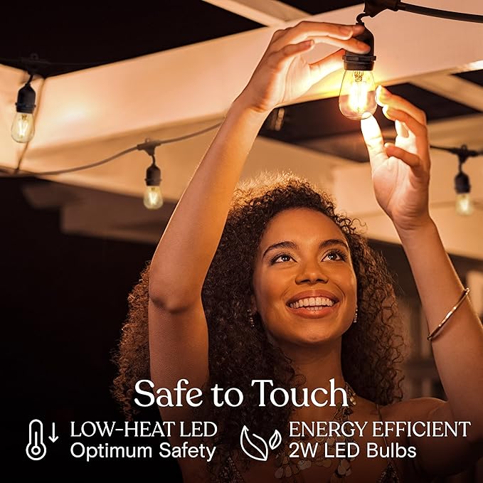 Brightech Ambience Pro - 24 Ft Waterproof LED Outdoor String Lights - Hanging, Dimmable 2W Vintage Edison Bulbs - Commercial Grade Patio Lights Create Cafe Ambience in Your Backyard, 7 Bulbs