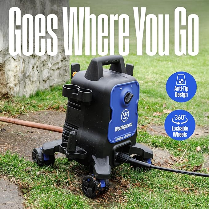 Westinghouse ePX3100 Electric Pressure Washer, 2300 Max PSI 1.76 Max GPM with Anti-Tipping Technology, Onboard Soap Tank, Pro-Style Steel Wand, 5-Nozzle Set, for Cars/Fences/Driveways/Home/Patios