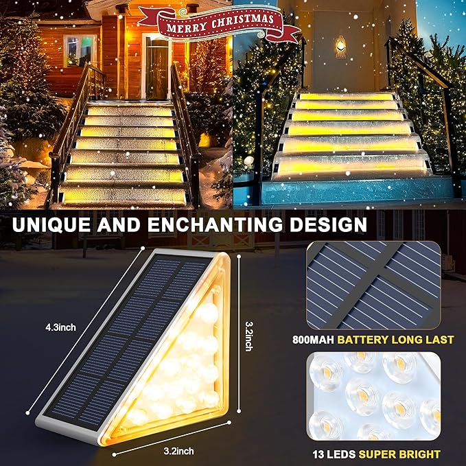 LED Solar Step Lights Waterproof Outdoor Stair Lights, Warm White Solar Deck Lights IP67 Solar Decoration Lights for Yard, Patio, Garden, Walkways, Front Door, Pathway, Driveway, Porch 12 Pack