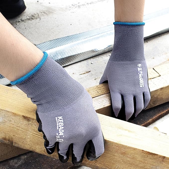 Kebada W5 Work Gloves Bulk Pack (60 Paris), Foam Nitrile Coated Working Gloves with Grip, Ultra Stretchable Spandex Knit Gloves for Gardening and Light Duty Mechanic Work, Small (Made in Vietnam)