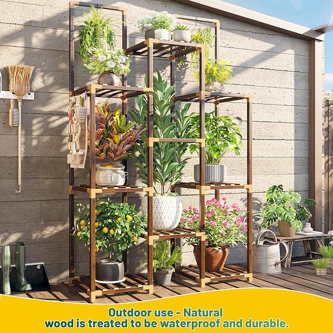 EnHomee Plant Stand Indoor Tall Plant Stand Outdoor Large Wood Plant Shelf Indoor for 12 Pots Plants,4-tiers Plant Holder for Patio Living Room Gardening Balcony34.2 Wx47.6 Hx11.78 D