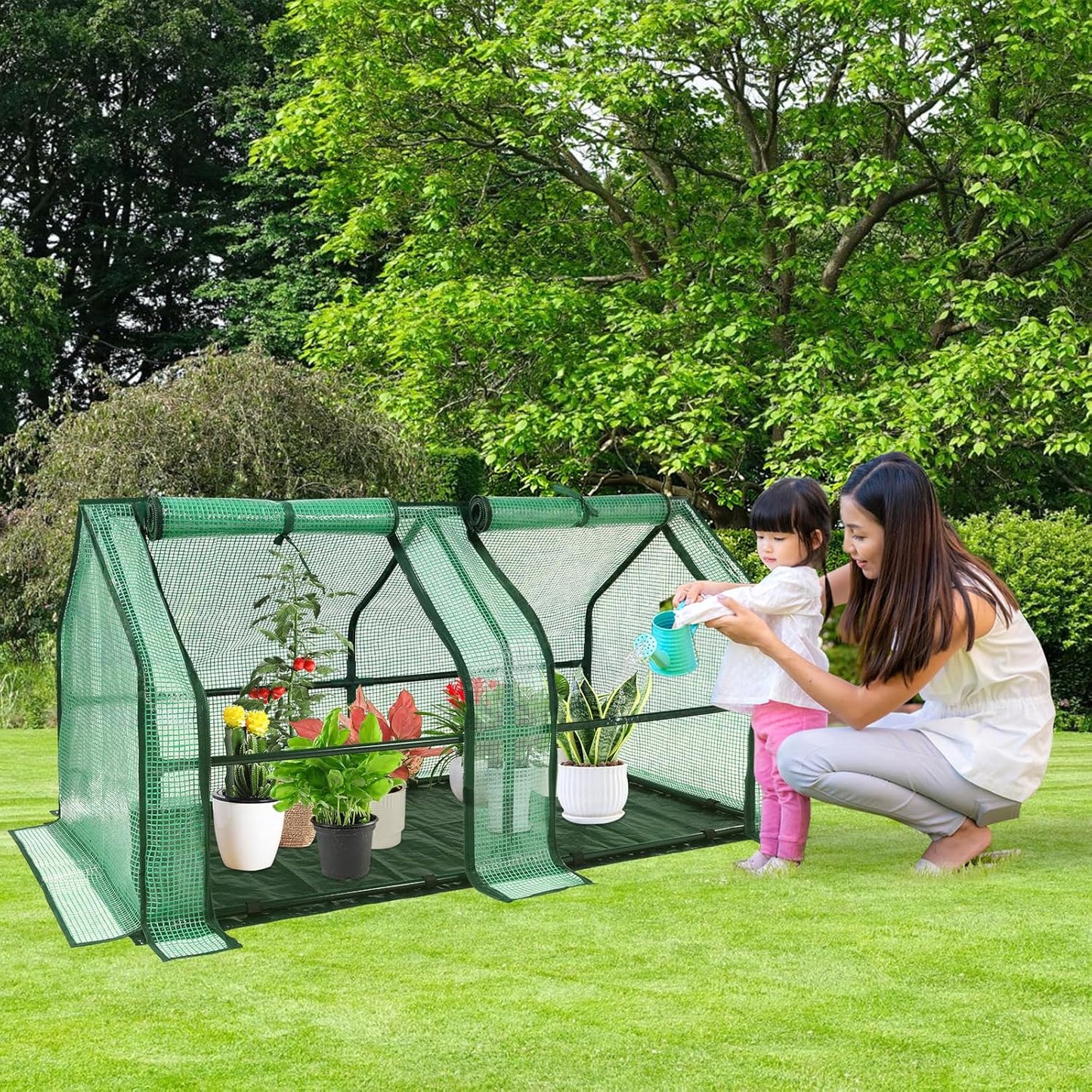 U'Artlines Portable Mini Greenhouse Small Green House with Waterproof Pad and Plant Label 47x24x24 Inch Plant Cover Tent for Garden Small Plants Indoor Outdoor, Green PE