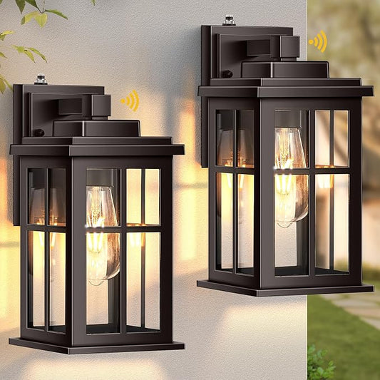 Bronze Dusk to Dawn Outdoor Lighting, 2 Pack Porch Lights, Outdoor Wall Lights with Tempered Glass, Light Fixture for House, Garden, Entryway, Doorway, Waterproof