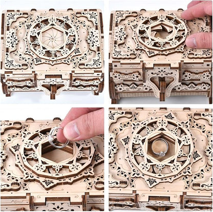 3D Wooden Puzzle Mechanical Treasure Box, Wood Creative Assembly Model Building Kits to Build for Adults and Teens, DIY Wooden Puzzle Hobbies Projects Gift for Women and Kids